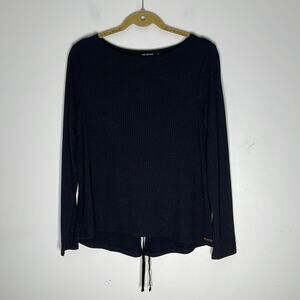 AVEC LES FILLES Black Polyester Blend Velvet Tie Back Long Sleeve Top Size Large
